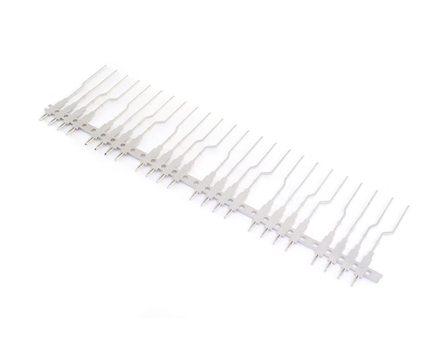 This lead frame for an automotive radar module features our approved 0.64mm thick press-fit terminal, and is stamped (and subsequently insert molded) in-house.